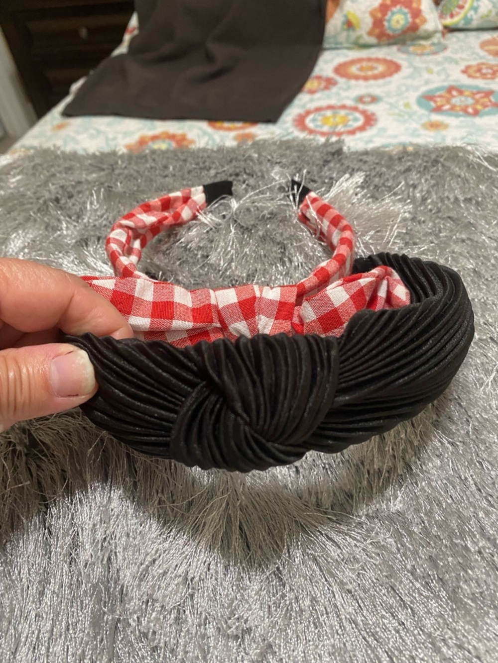 Black Knot Headband with Red Gingham Lining
